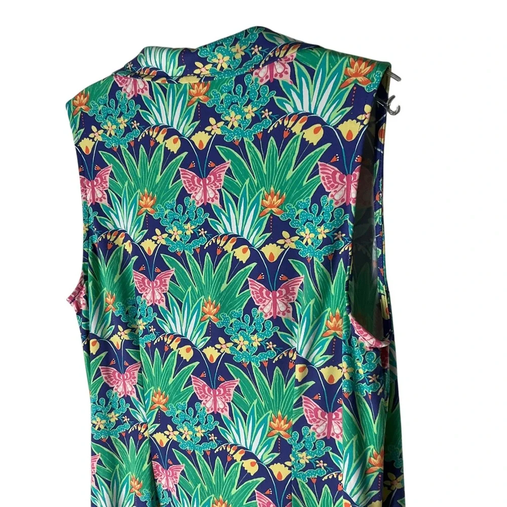 J.McLaughlin Womens Sleeveless Shift Dress Green Butterfly Botanical Print Sz M - Picture 5 of 7